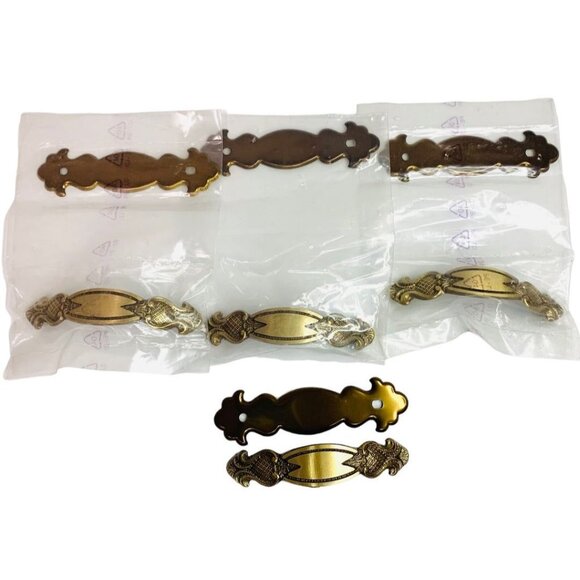 Set of 4 Vintage Style Drawer Pulls with Backplates 3" Center to Center 4 1/4"L - Picture 1 of 7